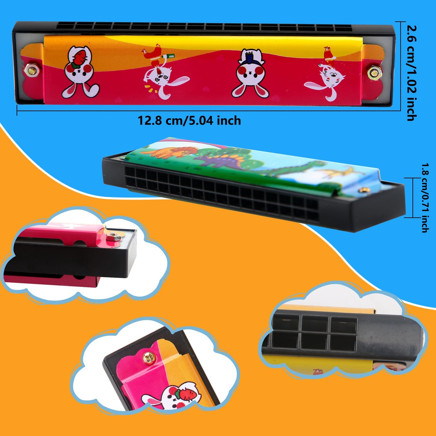 Restroma Harmonica Toy - 15 Pack Cartoon Design, 16 Holes, Plastic, Random Colors, Ideal for Kids and Beginners, Model Restroma-D003