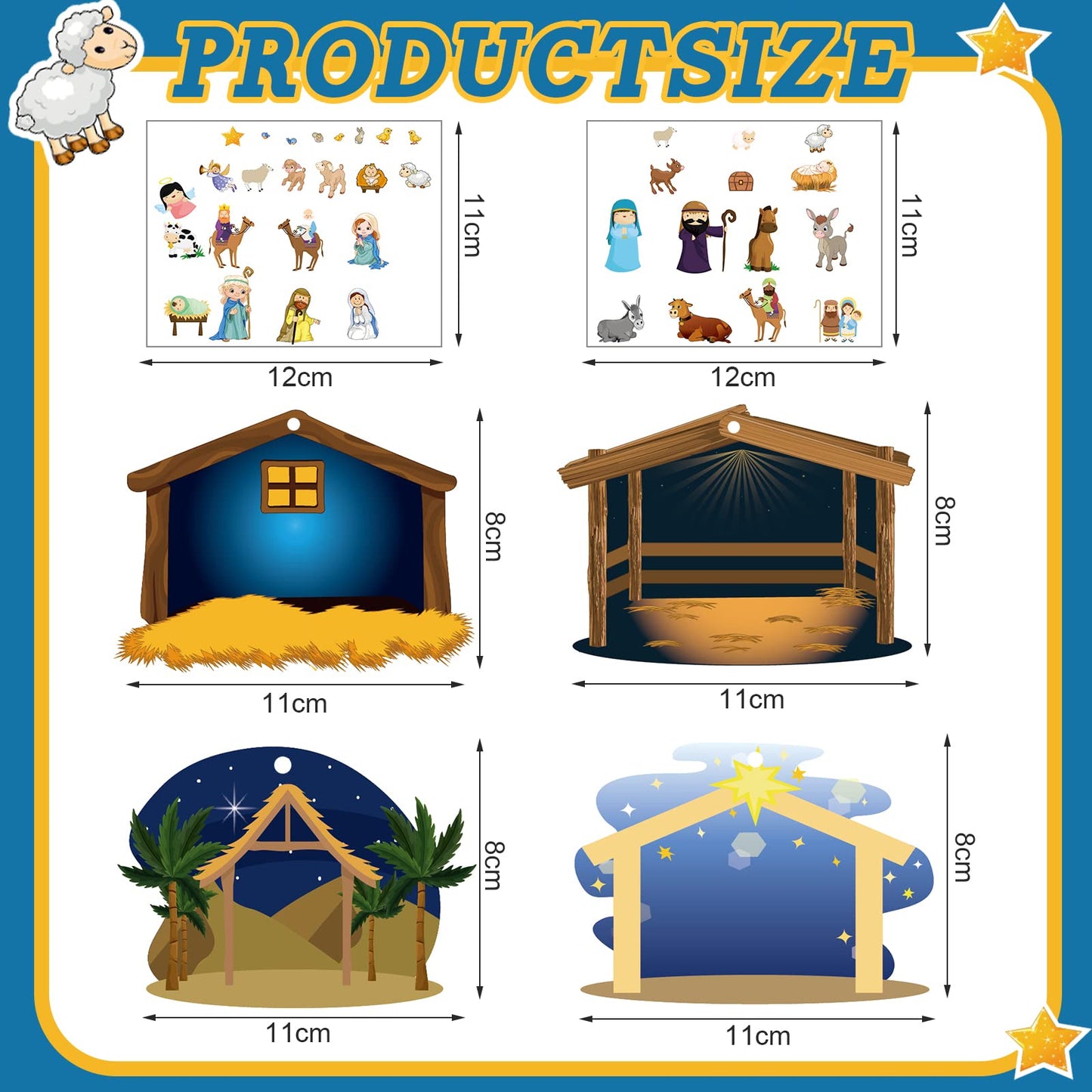 Glenmal Nativity Scene Sticker Set - 64 Sheets, Paper Crafts for Kids, Religious Christmas Decor with Cardboard & Rope