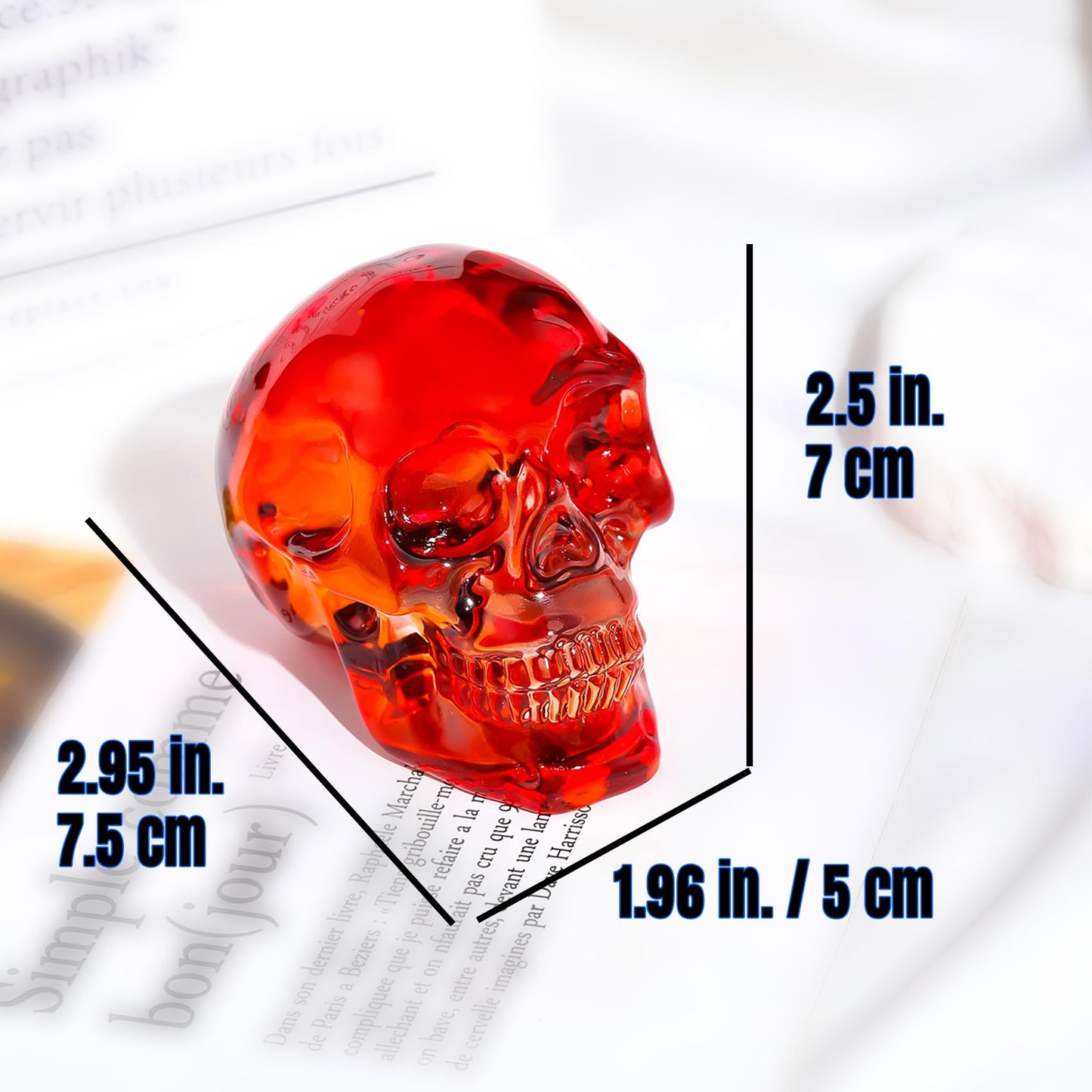 K9 Crystal Orange Red Skull Figurines Halloween Day Of The Dead Decor Gifts, Glass Skull Head Figurine Halloween Decor Gifts For