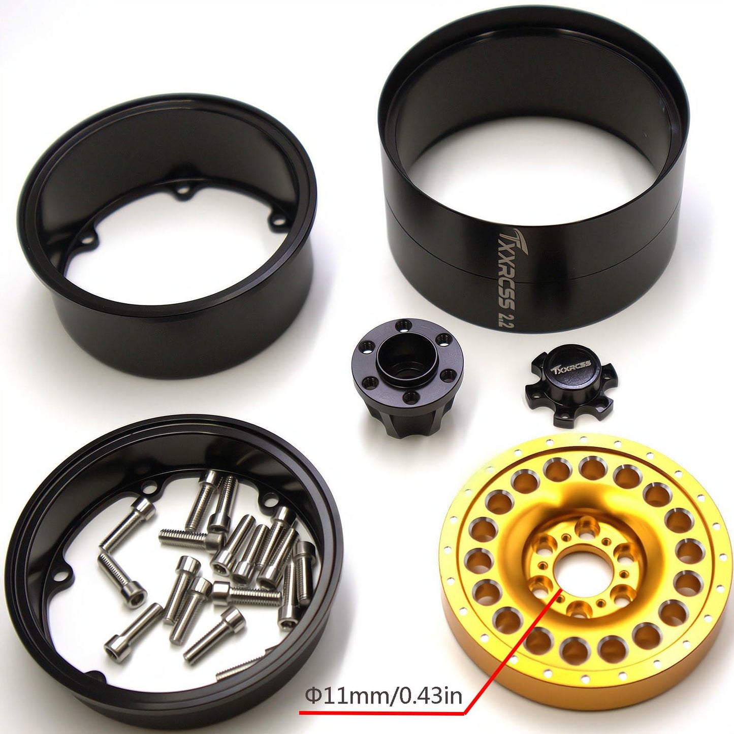 Txxrcss Adjustable 2 Offsets Rc 2.2 Beadlock Wheels Rims 1/10 Crawle Car Wheel Aluminum Hub Upgrades For Remote Control Scx10 Ca