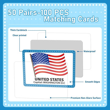 gisgfim Memory Matching Game - 50 Pairs Flags of The World, Colorful Educational Card Game for Kids & Adults, Fun & Fast Concentration Game