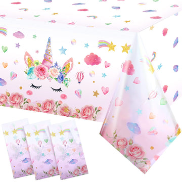3 Pieces Unicorn Tablecloth Unicorn Table Covers Unicorn Themed Table Cloth Disposable Plastic Magical Unicorn Tablecloth for Bi