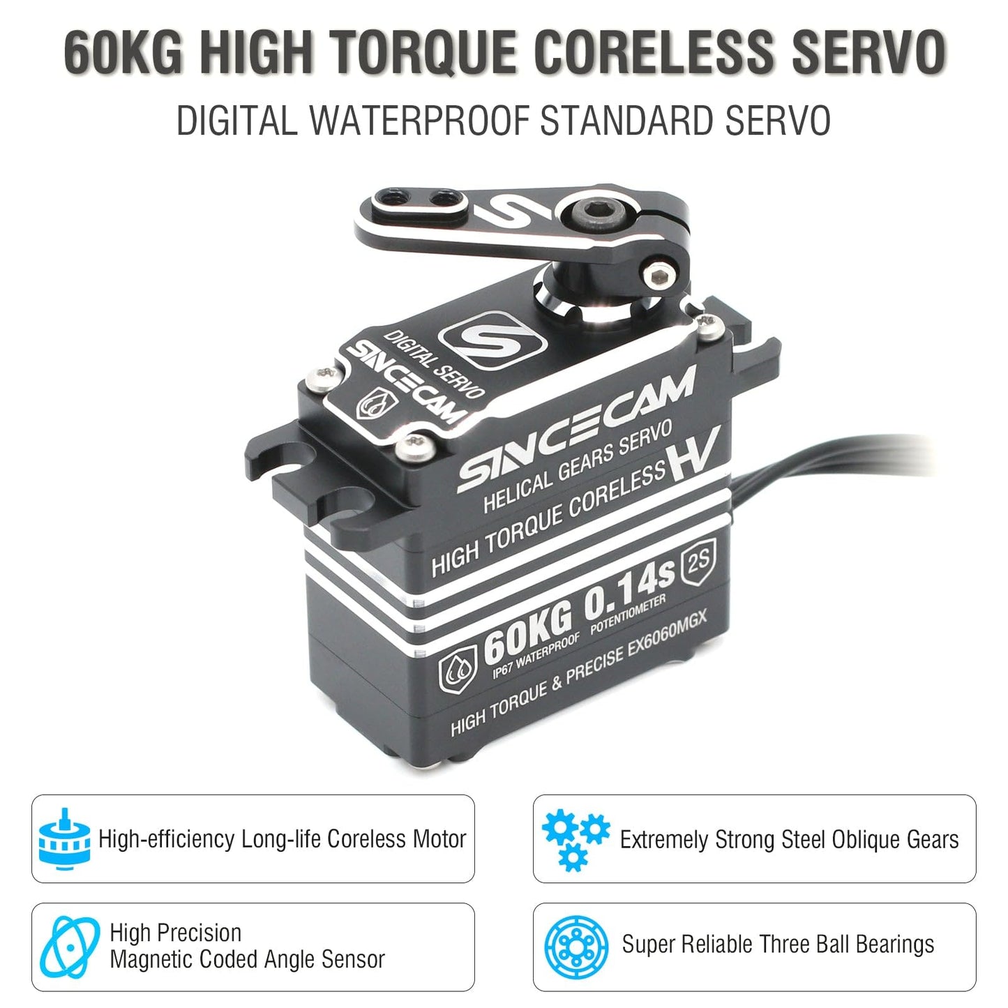 Sincecam 60KG High Torque RC Servo,Waterproof Digital Coreless Steering Servos,Programmable,Reinforced Steel Helical Gears,All A