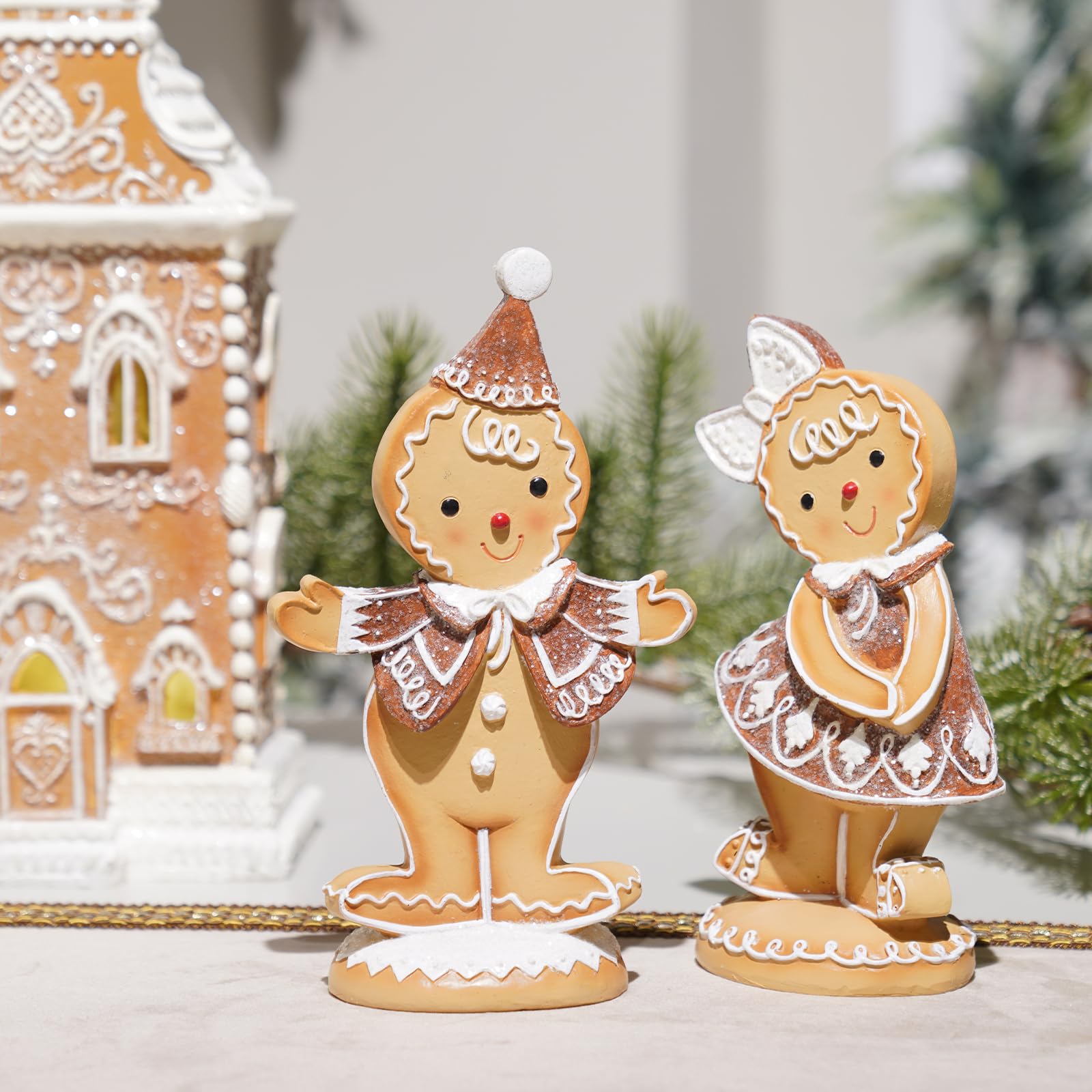 Gingerbread Decor Christmas Table Decorations - 2Pc Resin Xmas Gingerbread Boy and Girl Christmas Decorations Indoor Room Decor 