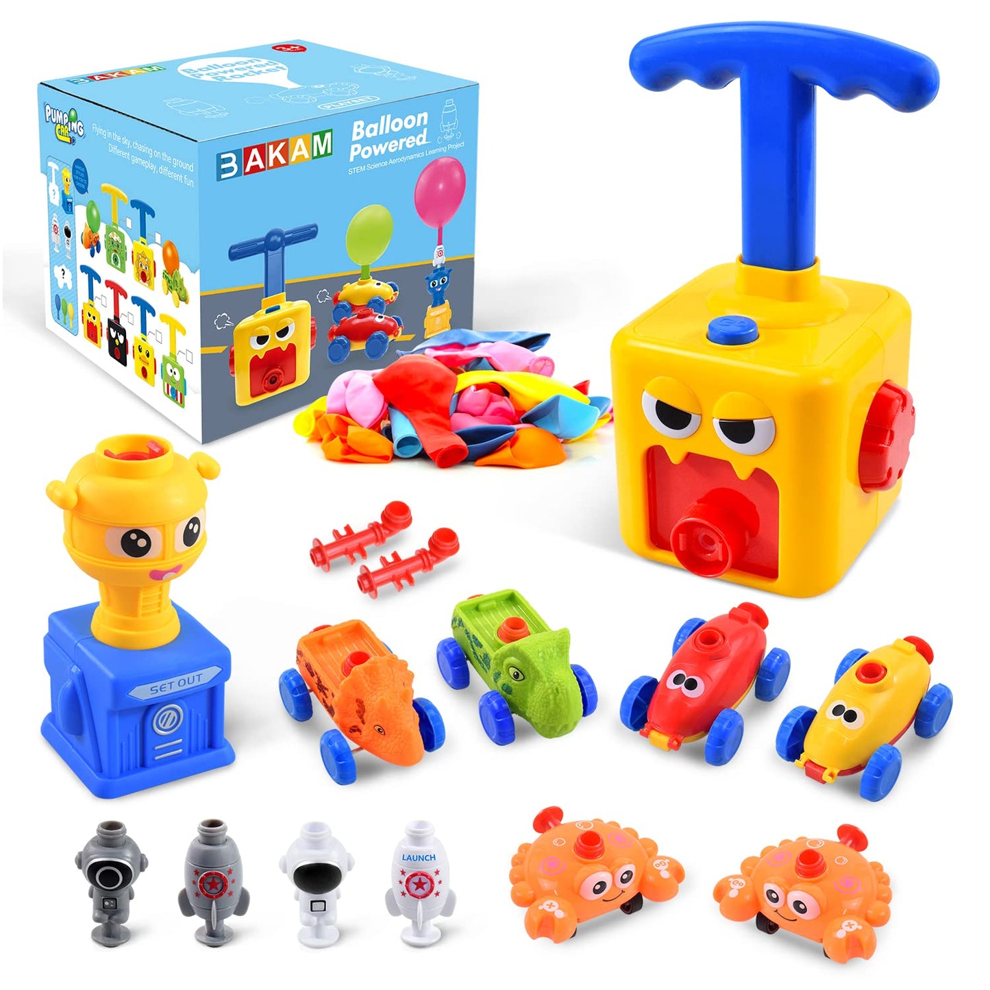 Bakam Toddler Toys 3-4 For Boys Girls, Balloon Launcher & Powered Car Set, Fun Toddlers Stem Toy Balloon Pump Cars Racer Kit For Kids 3-5 (Monster)