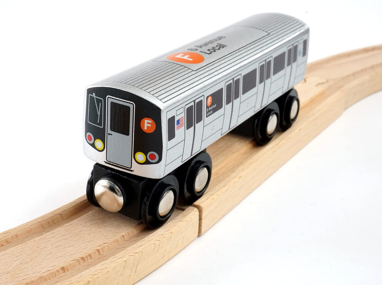 MUNI PALS Munipals New York City Subway Wooden Railway (B Division) F Train/6 Avenue Local-Child Safe and Tested Wood Toy Train