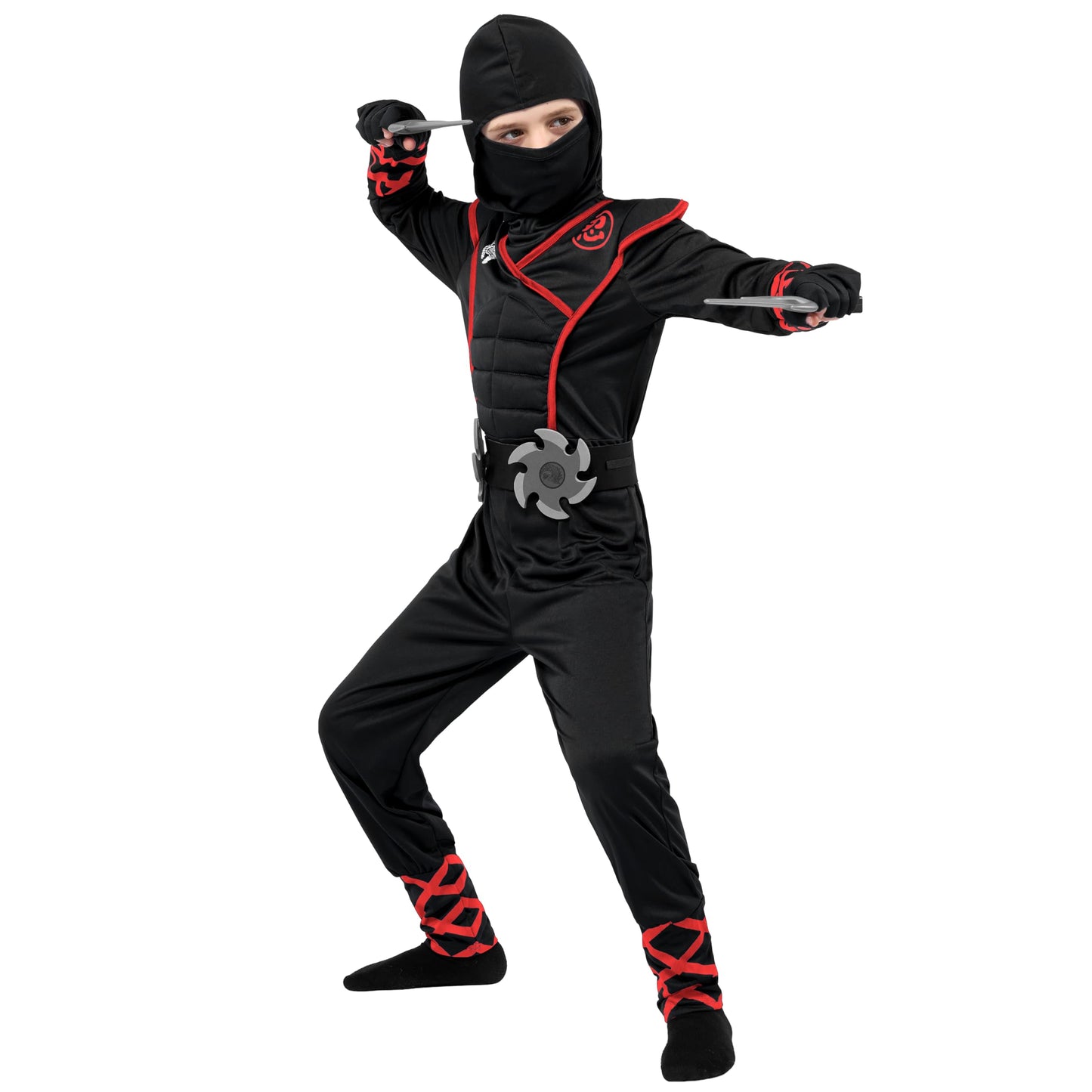 Spooktacular Creations Halloween Ninja Costume  Black Ninja Outfit Set for Kids  Halloween Costumes with Accessories for Boys Dress Up and Role Play Party (Medium  8-10 yrs)