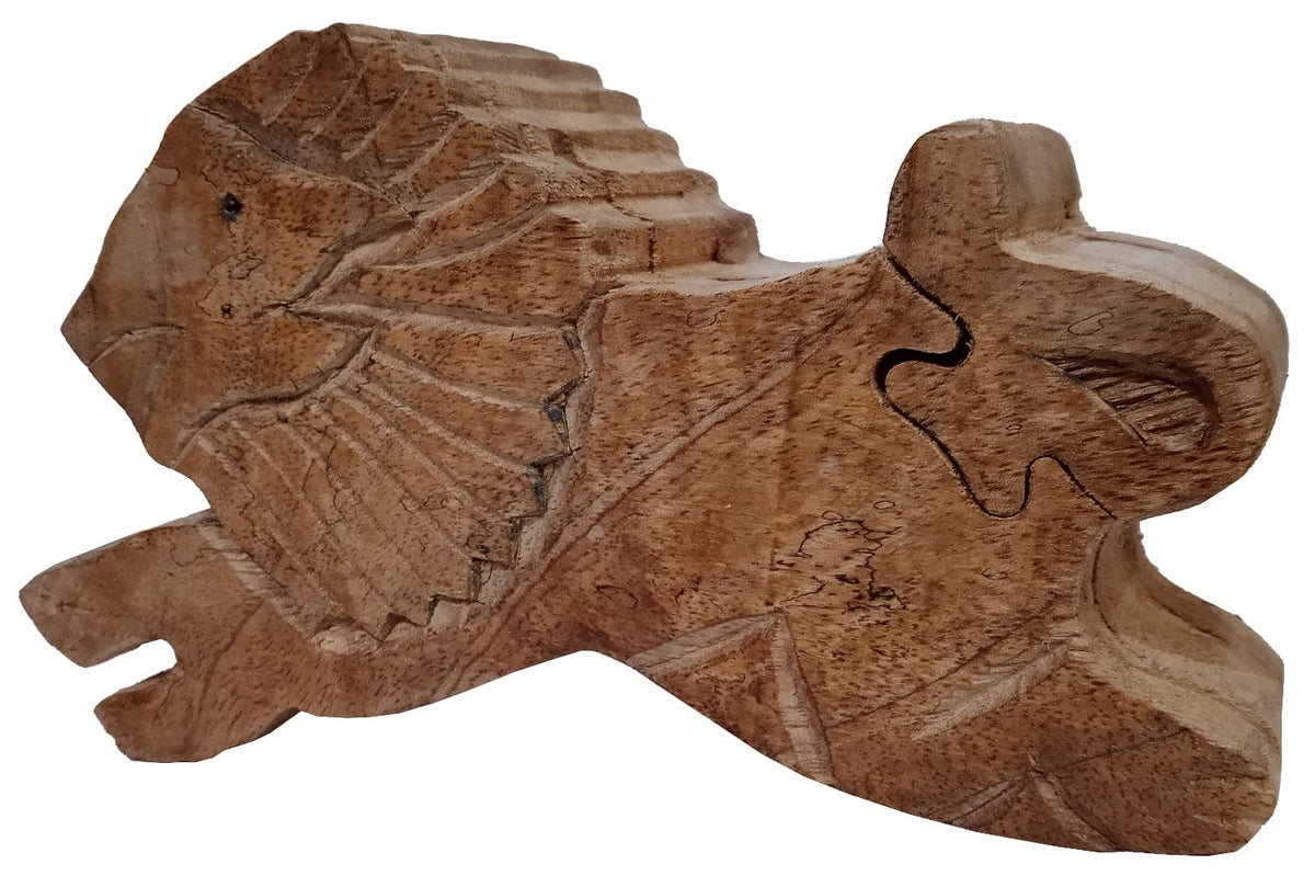 Purpledip Wooden Puzzle Box Leaping Lion: Handmade Keepsake Magic Game Gift (12001)