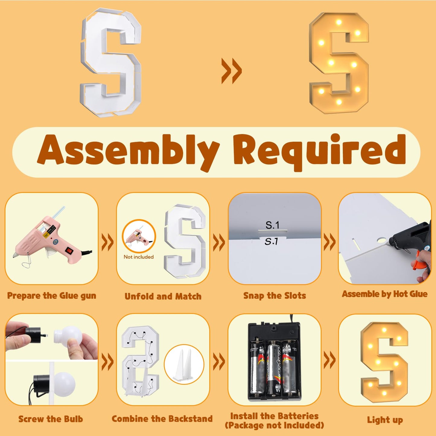 Imprsv Marquee Light Up Letter S, Art Craft Kit For Party Decorations, 3Ft White Foam Board Decor, Baby Shower, Wedding, Engagem