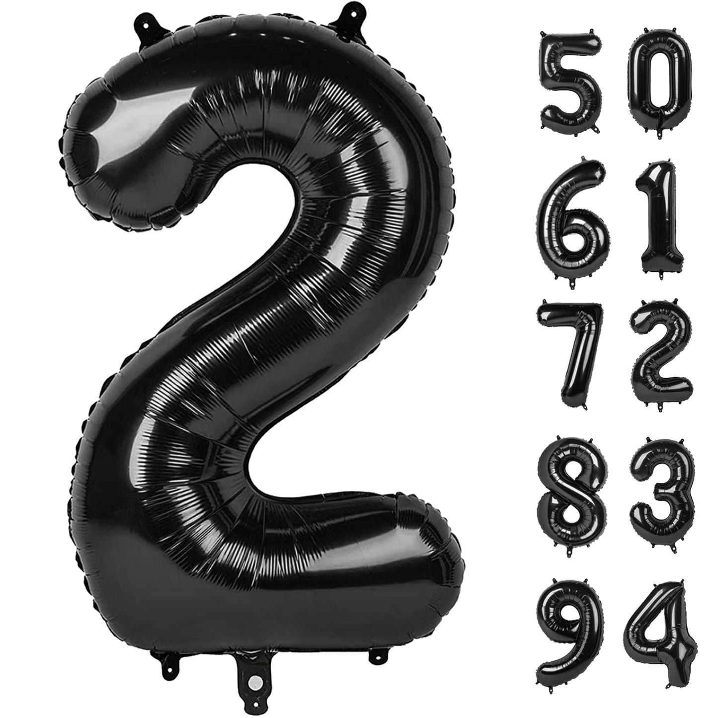 Iwerp Number 2 Balloon, Black, 40 Inch, Unisex, Birthday Decorations, All Ages, Reusable, Self Sealing, Foil Mylar