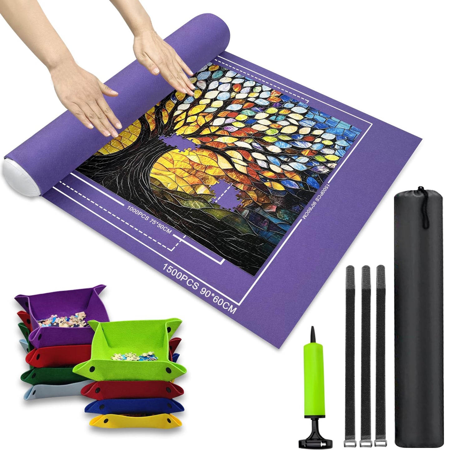 Napzy Puzzle Mat-Jigsaw Puzzles Matt Roll Up To 1500Pcs Roll-Up Puzzled Board Puzzling Organizers And Storage With 8Pcs Jigsaws
