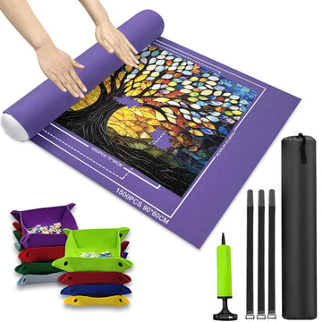 Napzy Puzzle Mat-Jigsaw Puzzles Matt Roll Up To 1500Pcs Roll-Up Puzzled Board Puzzling Organizers And Storage With 8Pcs Jigsaws