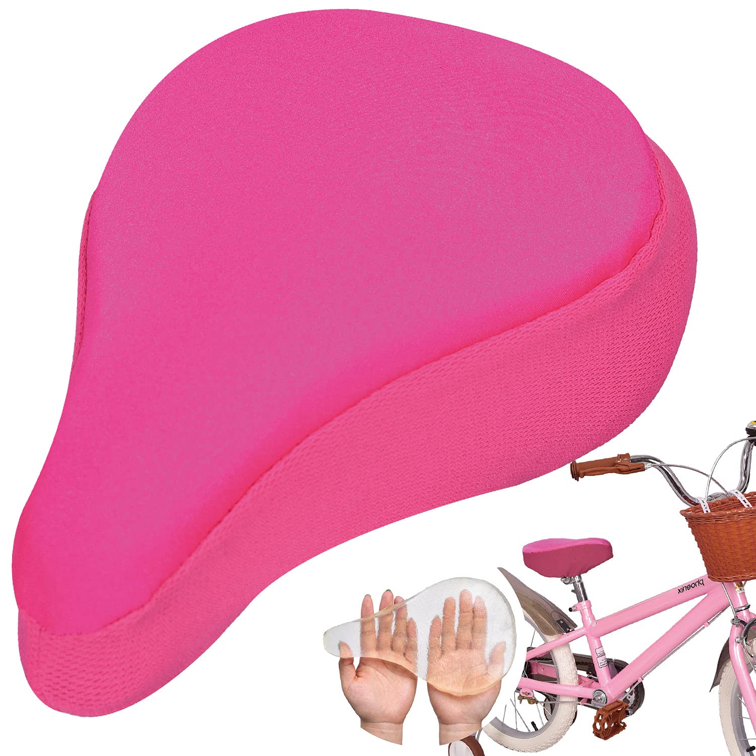 WINNINGO Kids Bike Seat Cushion, Anti-Slip Gel Child Bike Seat Cover Comfortable Adjustable Small Bicycle Saddle Pad for Child Indoor Outdoor Cycling,9 x 6in (Light Pink) -Like New