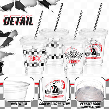 Foldtier 50 Pcs Checkered Racing Party Plastic Cup 12 Oz Checkered Flag Thick Clear Cup Black And White Checkered Cups Race Car