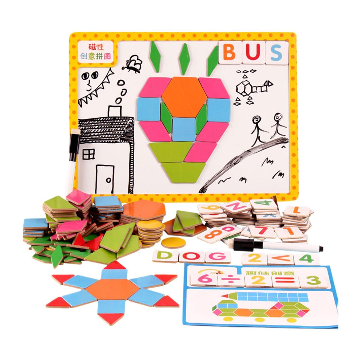Ujeavette Wooden Pattern Blocks Set Wood Building Blocks For Children Preschool Aged 3+