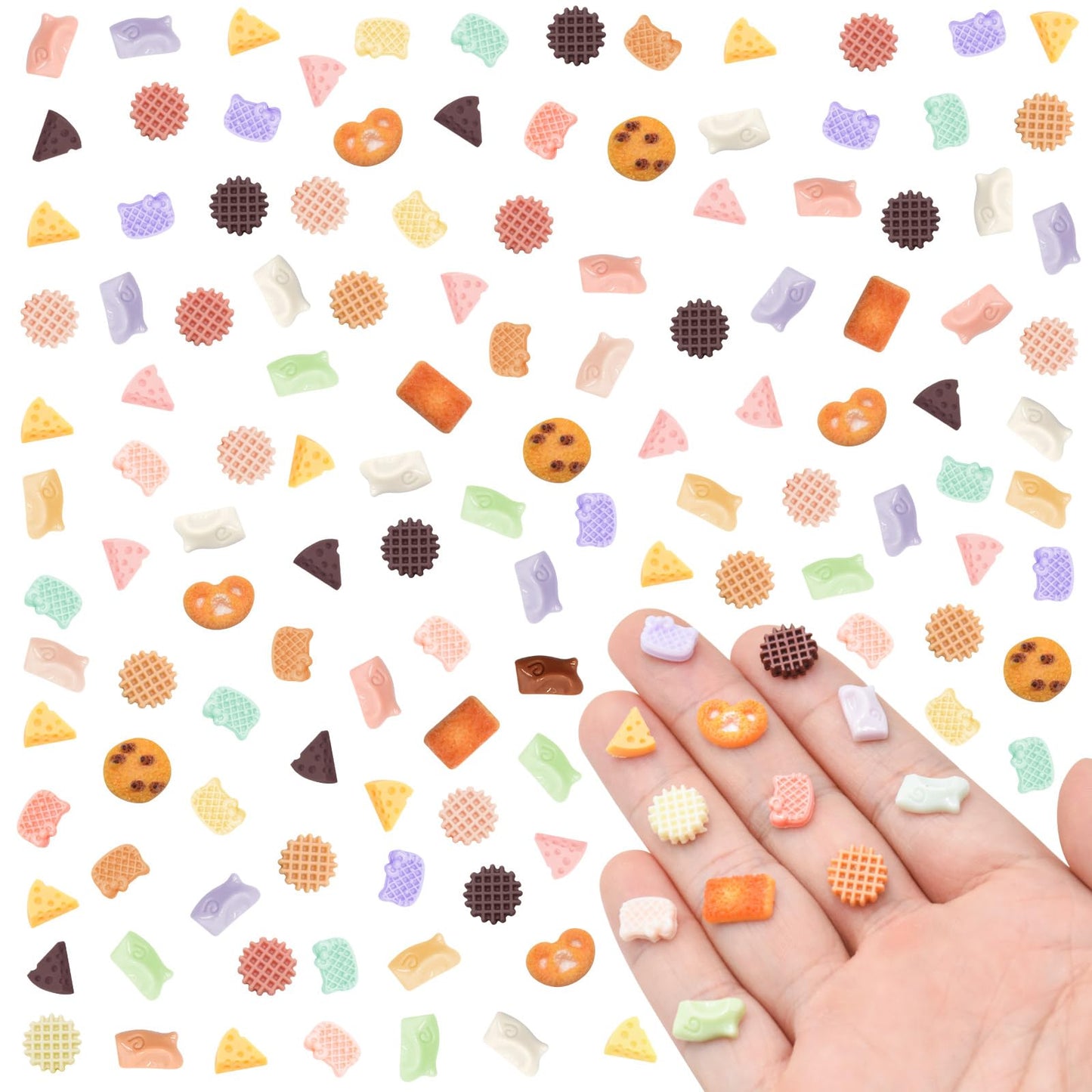 WOZADU 300 PCS Mini Resin Cookie Series Figurines for Crafts Luminous Tiny Resin Dessert Baking Food Miniature Things for Dollhouse Fairy Garden Micro Landscaping Decoration Cake Toppers Decor