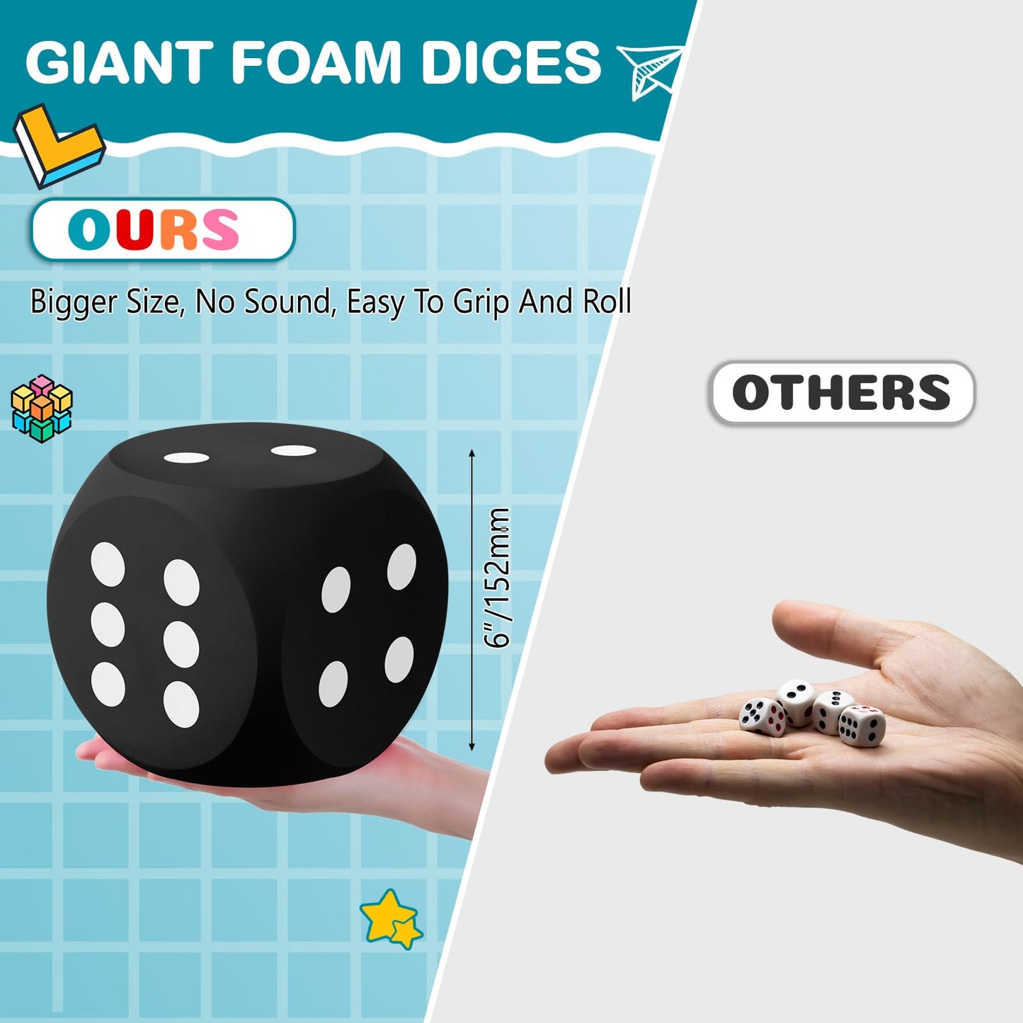 Shappy 6 Inches Foam Dice Fun Filled Large Educational Toy Kawaii Giant Dice Decorative Eva Foam Jumbo Cube Big Square Building