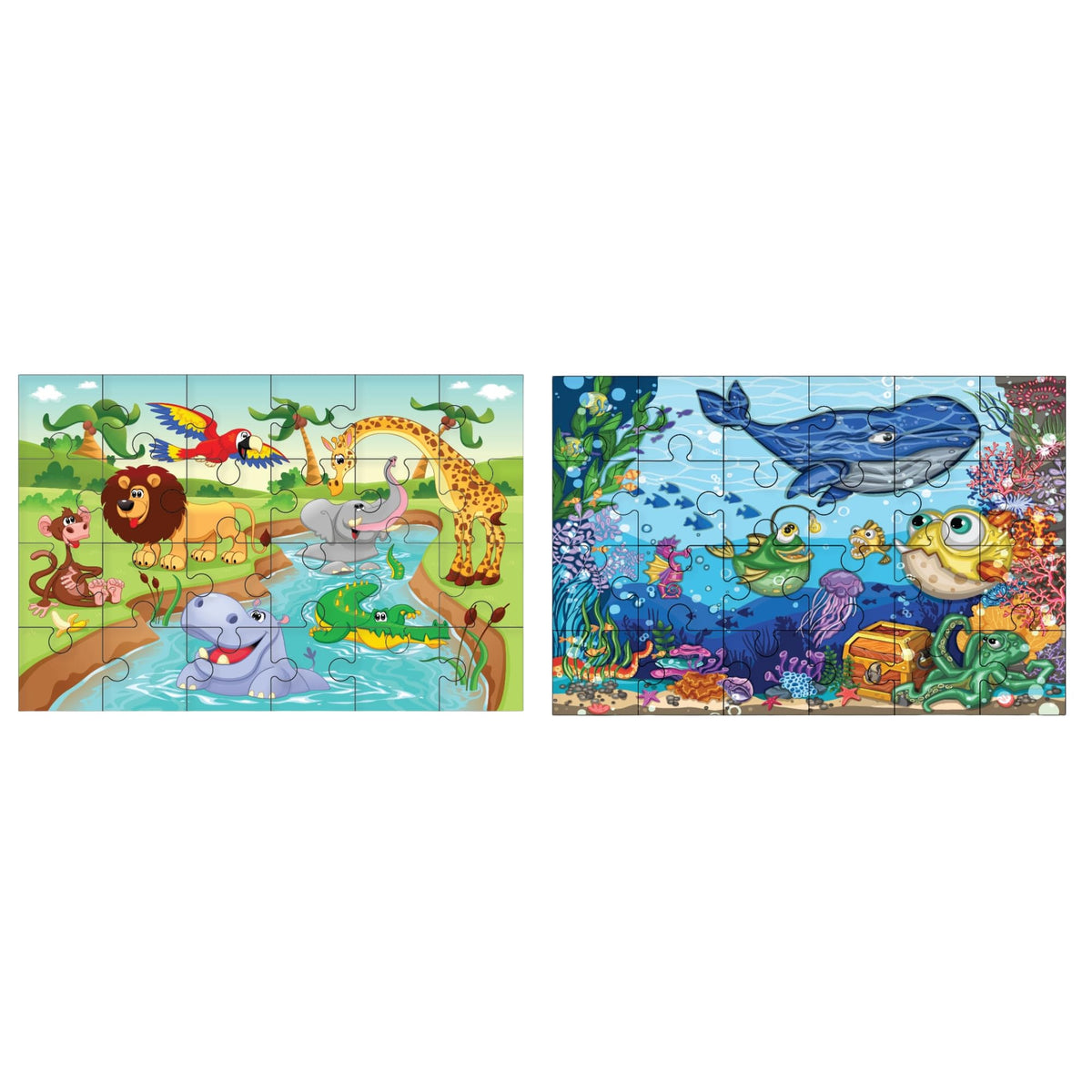 Khilonewale Combo of Wooden Animal & Aquatic Life Jigsaw Puzzles for Kids  24Piece Educational Puzzle Toys for Toddlers & Pres