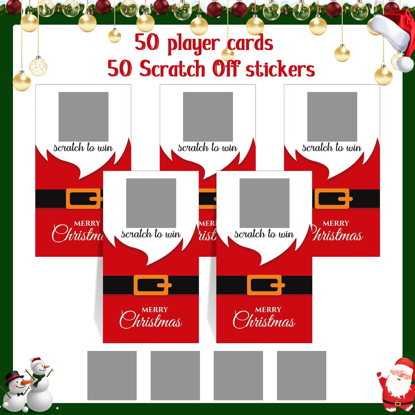 Outus 50 Pieces Christmas Scratch Off Cards Stickers Christmas Hawaii Party Games Vouchers Festive Raffle Tickets Holiday Business Prize Drawings For Kids Adults Families Events Groups (Santa)