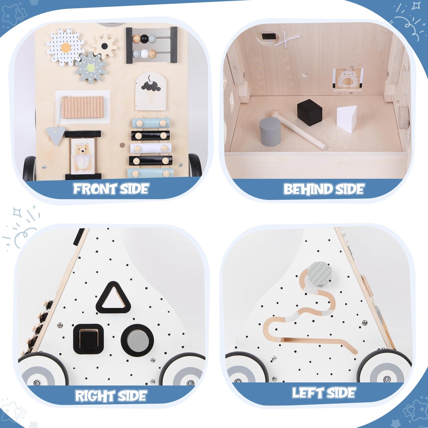 Asweets Wooden Baby Walker Push and Pull Learning Activity Walker Kids Activity Toy Multiple Activities Center Develops Motor Sk