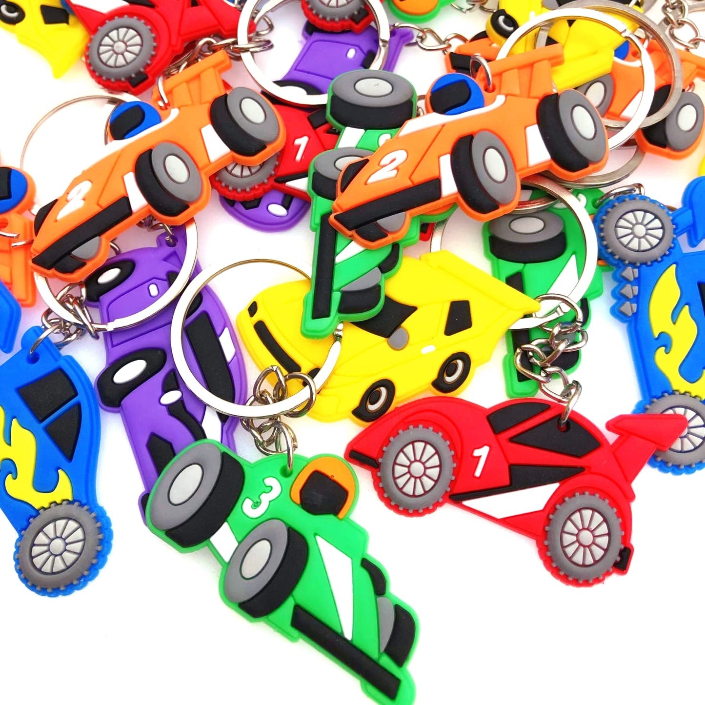 JZK 30 Pcs car keyring set for kids, silicone race car keychains for children birthday party favours, kids party bag fillers, ki