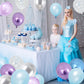 Blue Purple Silver Balloons, 60Pcs Frozen Balloons Metallic Purple Blue Silver Balloons With Pearl Blue Purple Snowflake Print P