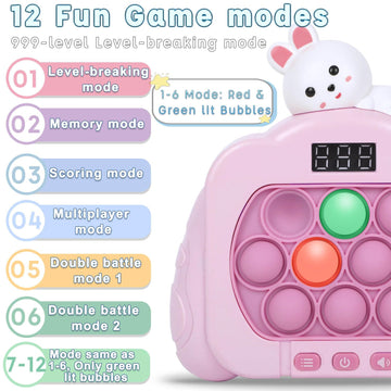 HLXY Quick Push Pop Game Fidget Toy - Upgraded Light Up, 12 Modes, Medium Size, Pink, ABS Material, Ideal for Kids 3-12, Great Gift