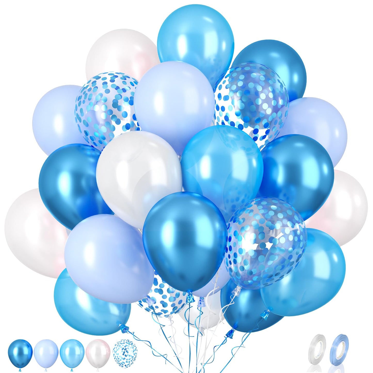 Paready Blue Balloons Set, 60 Pcs 12 Inch Pearl & Metallic Blue, Rubber Baby Shower & Birthday Decorations