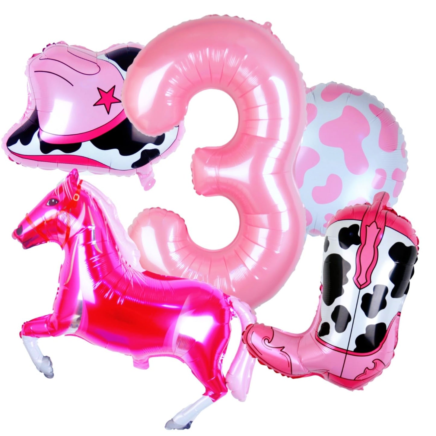 Kwuz Western Cowgirl Balloons Pink 3rd Birthday Party Decorations, Retro Horse Cowgirl Hat Boot Balloons Girls Western Theme Rod