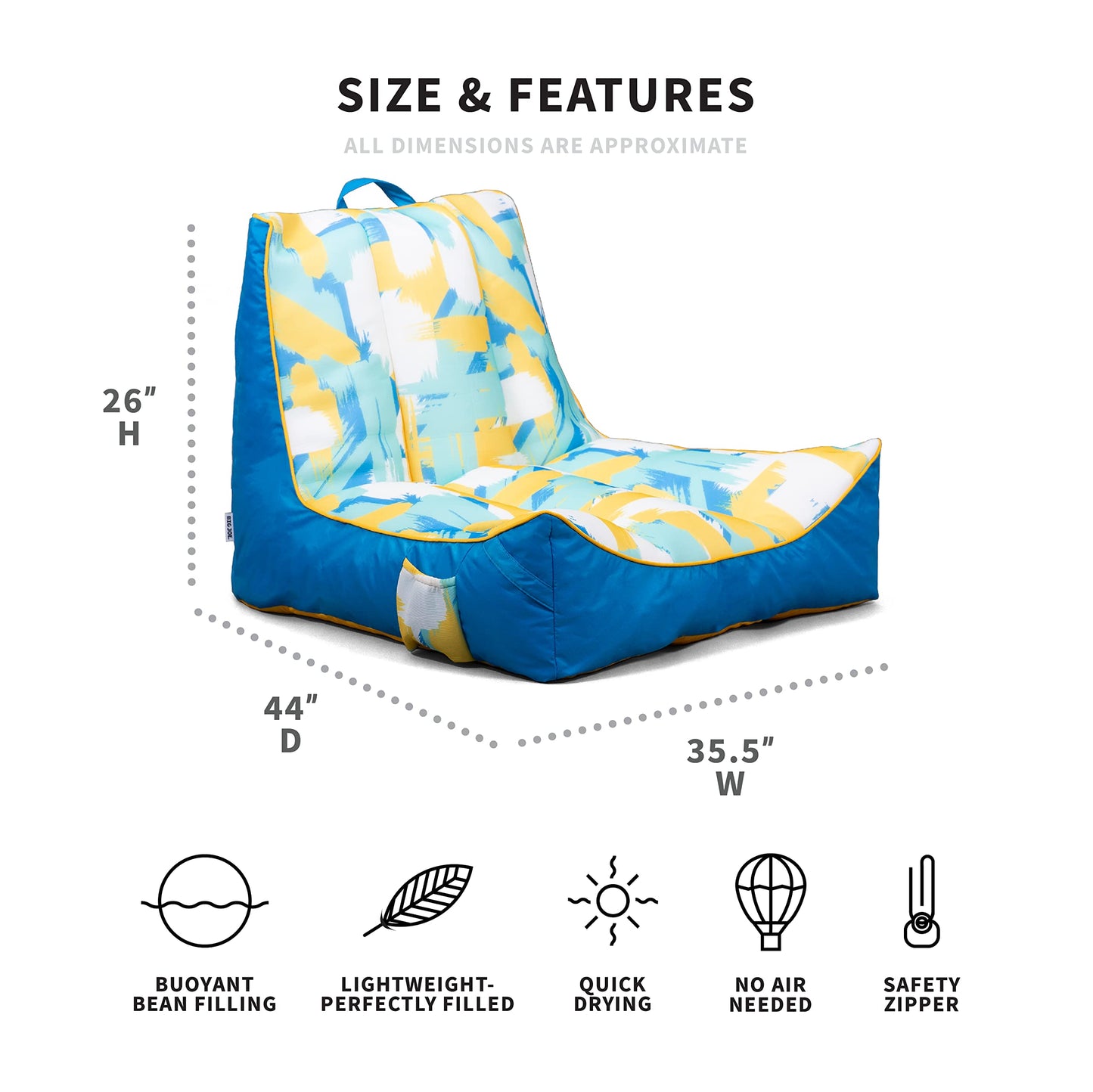 Big Joe Captain'S Float No Inflation Needed Pool Lounger With Drink Holder, Paintbrush Yellow Double Sided Mesh, Quick Draining Fabric, 3 Feet