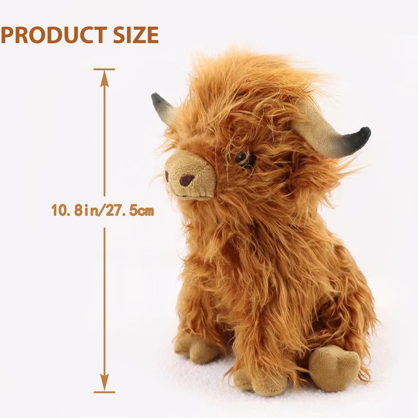 Toaje Highland Cow Stuffed Animal - Realistic Plush Toy, Brown Cow, 10.8 Inch, Soft Farm Animal for Kids & Adults