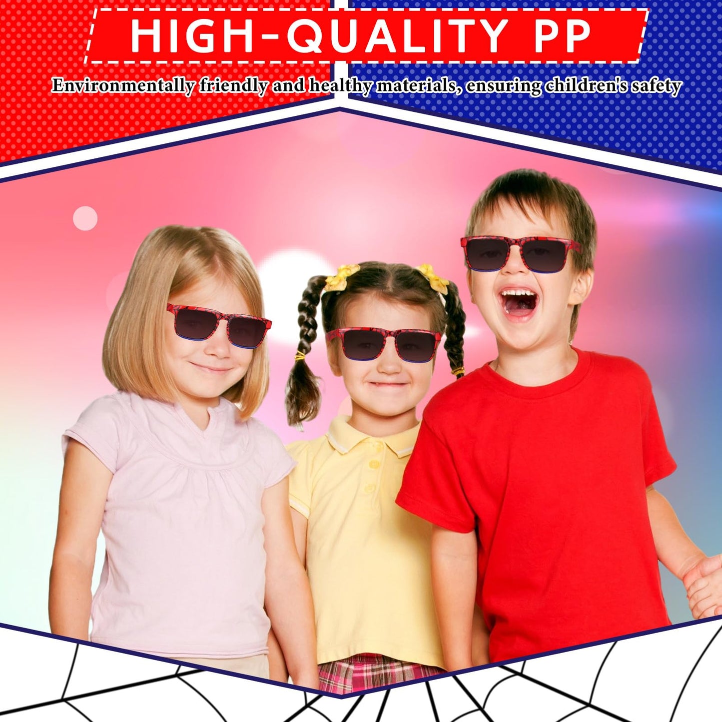 Jeere 12 Pack Spider Sunglasses for Kids Party Favors, Plastic Sunglasses for Summer Pool Beach Accessories, Birthday Gifts