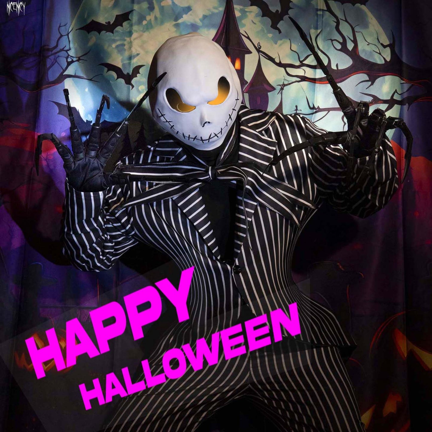 NICENICY Halloween Articulated Finger Extensions, Black Plastic Claw Glove, Model 03-AF0000, Flexible Skeleton Hands with Fingernails