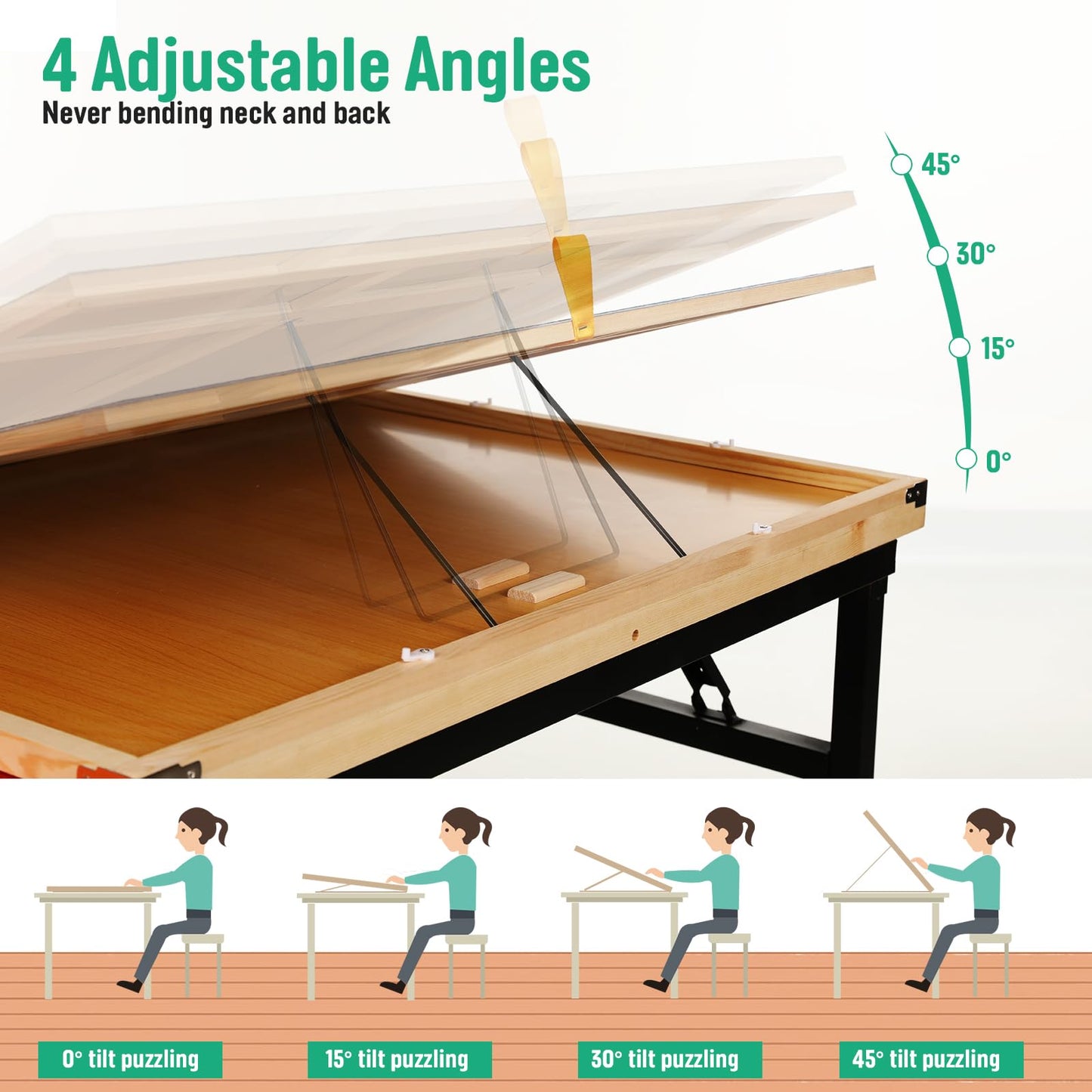 Puzzle Table With Drawers And Folding Metal Legs 1500 Pieces Jigsaw Puzzle Table With Cover 3-Tilting-Angle Portable Wooden Jigs