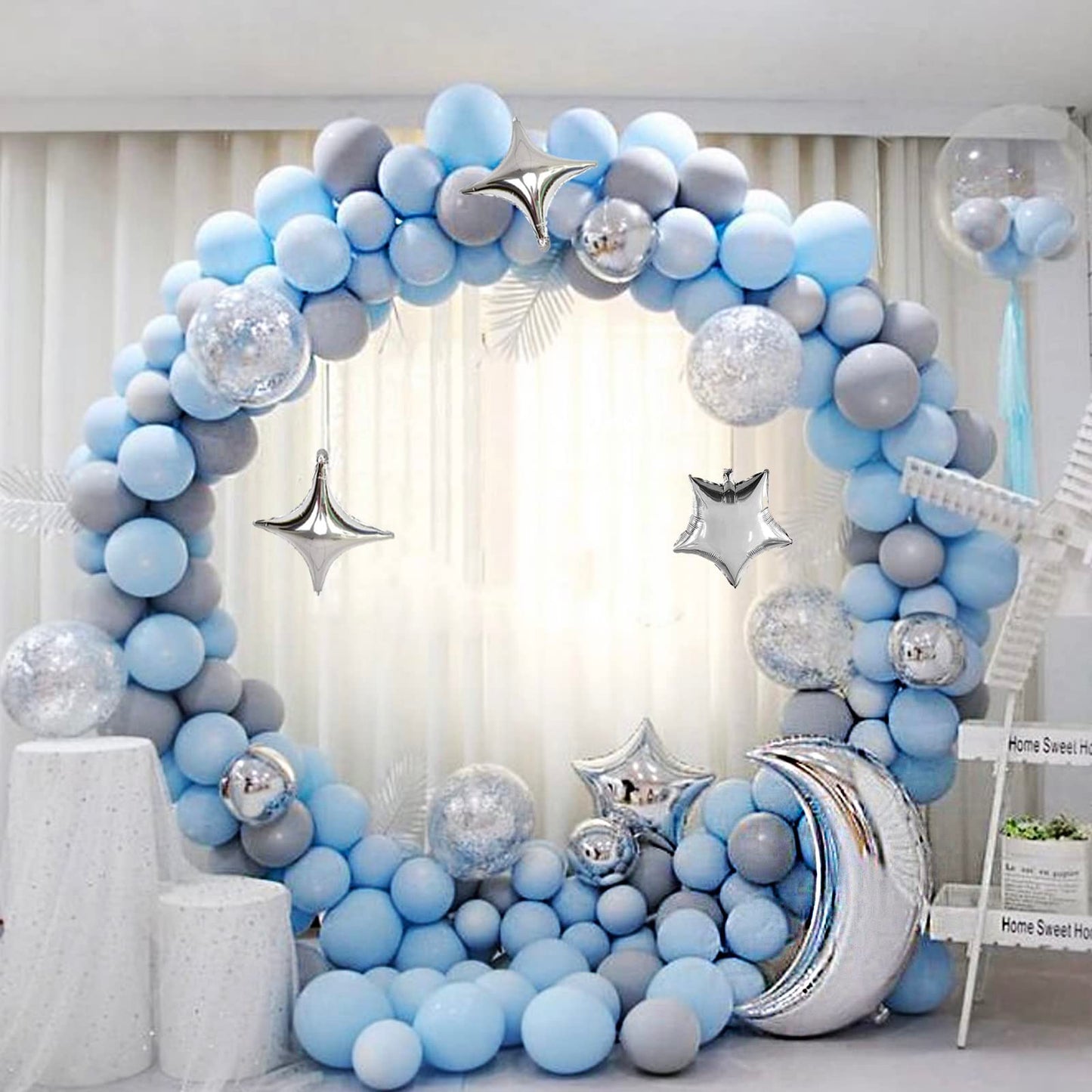 54Pcs Star Foil Balloons Moon Foil Mylar Balloons With 50Pcs Silver Star Balloons And 4Pcs Large Moon Foil Balloons For Baby Sho