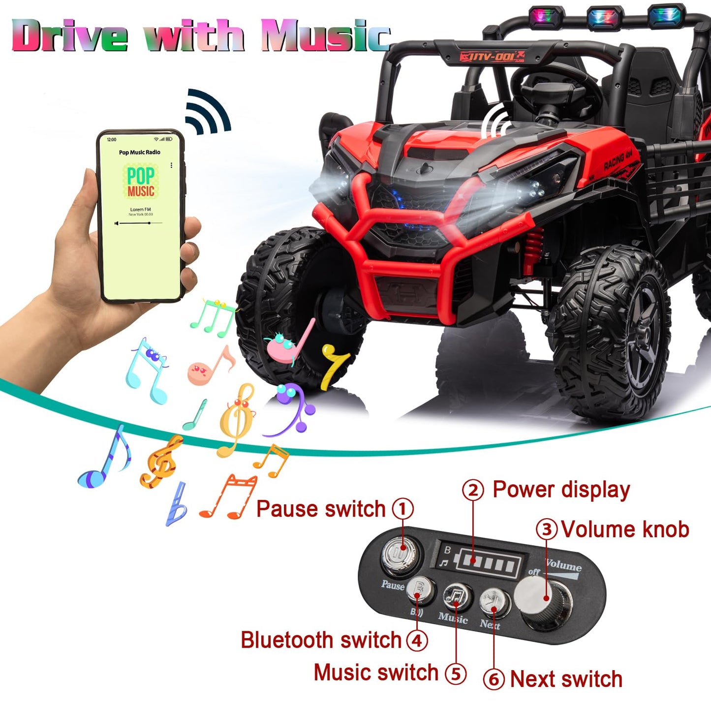 Luibas 24V 4Wd 2-Seater Ride On Car For Kids, 4X4 Battery Powered Ride On Toy With Remote Control, Electric Vehicle 4 Wheeler Ut