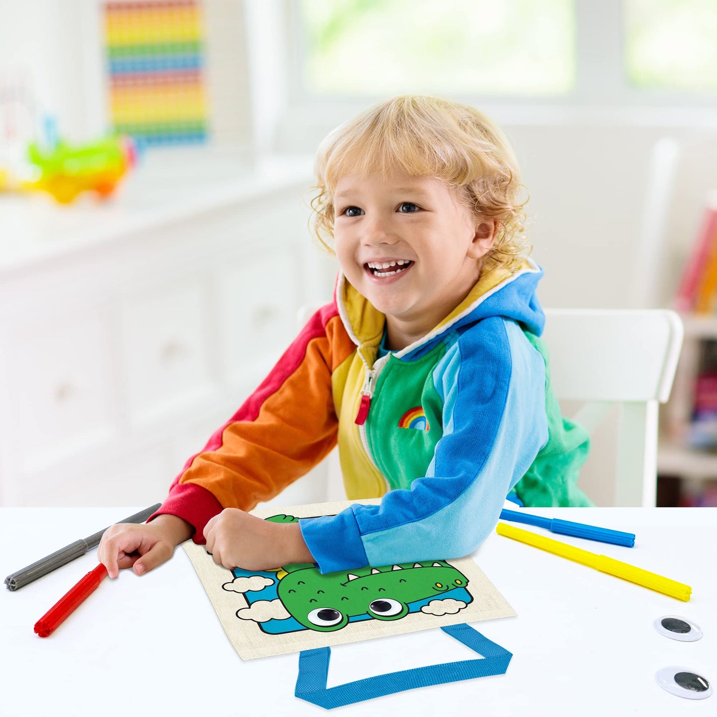Vkpi 12 Pieces Kids Coloring Goodie Bags, Reusable Canvas Bag, Cute Art Party Favors, Color Your Own Bags For Diy Painting Birth