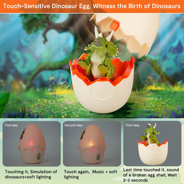 Marsjoy Easter Dinosaur Egg Hatching Egg With Realistic Dinosaur Action Figure - Triceratops With Sound And Led Lights, Touch Co