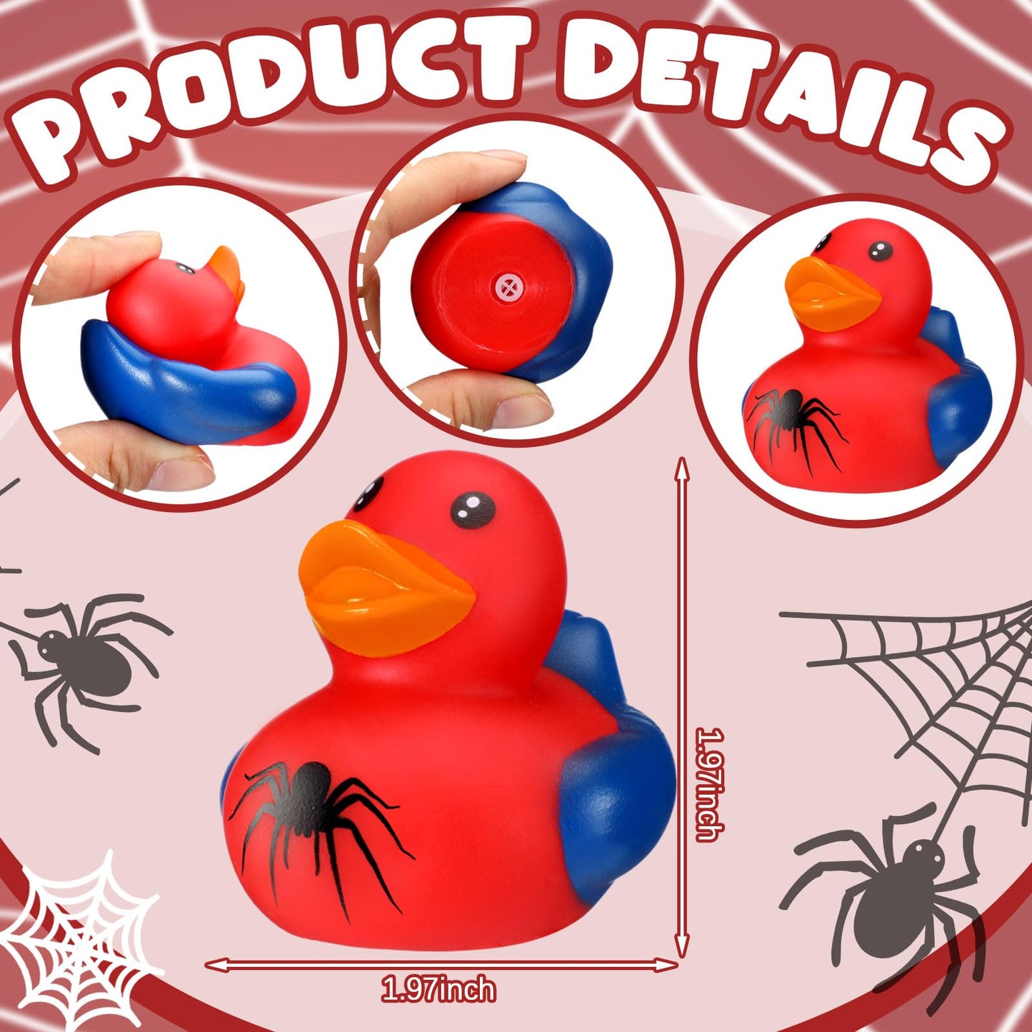Leyndo 24 Pcs Christmas Spider Rubber Duck Bulk Spider Birthday Party Decoration Favors Squeaky Red Blue Duck for Bathtub Floating Pool Gifts Party Supplies