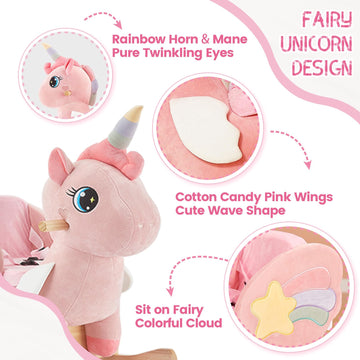 Funlio Unicorn Baby Rocking Horse, Pink Fairy Unicorn Rocking Horse For Toddlers 6 Months To 3 Years, Stuffed Ride-On Animal Rocker, Easy To Assemble, Cpc & Ce Certified