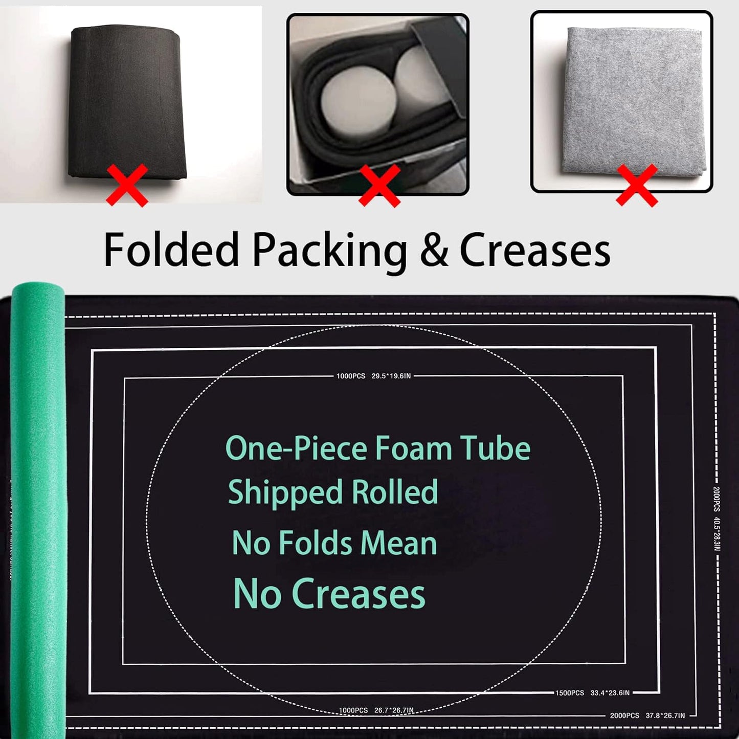 Lwoeo Jigsaw Puzzle Mat Roll Up, No Creases 48” X 30.7” Rubber Saver Pad Up To 2000 Pieces, Black Large Puzzel Matte Rollup With 6 Sorting Trays & 1 Storage Bag. Ideal For Holiday And Birthday