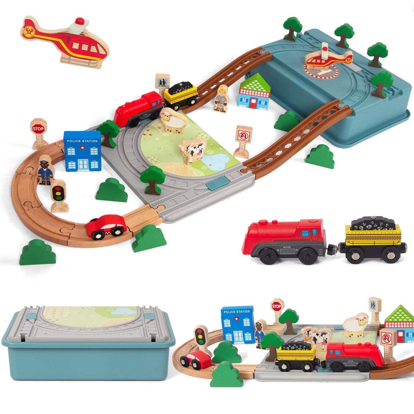 Wooden Train Set for Toddler  40 Pcs with Wooden Tracks fits Thomas  fits Brio  fits Chuggington  fits Melissa and Doug - Expandable  Changeable Train Toy for 3 4 5 Years Old Girls & Boys