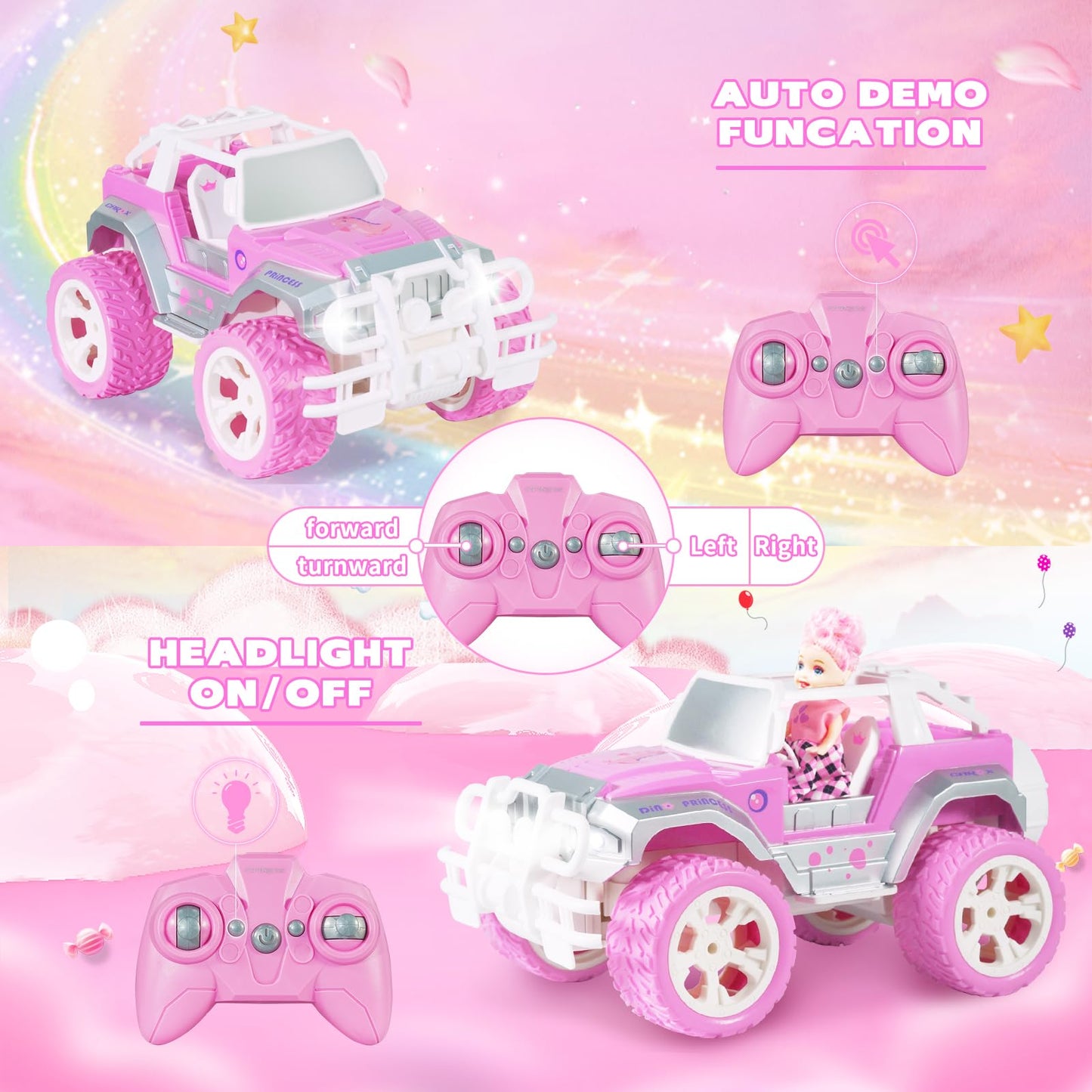 Pink Cars 1:16 Scale RC Jeep with Doll - Remote Control Car for Girls | 80-Minute Playtime | 2.4GHz All-Terrain Truck for 4-5 6-