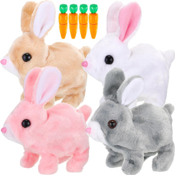 Lenwen 4 Set Hopping Bunny Toy Interactive Bunny Can Walk and Talk Plush Stuffed Animal Walking Rabbit Educational Toys for East