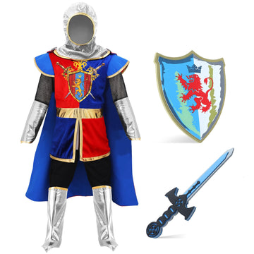 G.C Kids Knight Costume Toddler Boy Dress Up Clothes Medieval Costumes With Cape Toys Accessories Halloween Gifts
