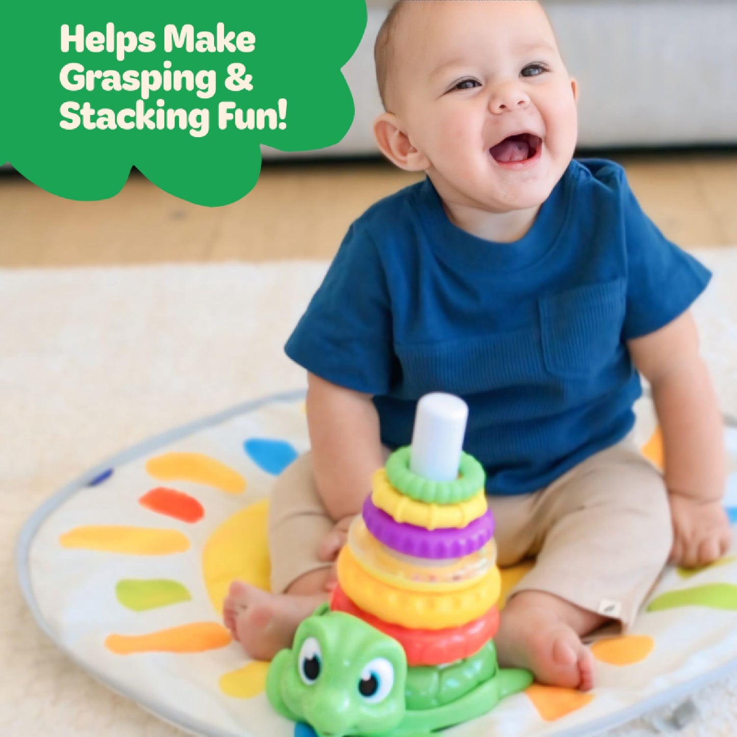 Move2Play, Stacking Toy | Includes 7 Unique Rings | Montessori Development | Baby Gift For 1 Year Old Boys & Girls | Ages 0-6+, 9, 10, 12, 18+ Months | Turtle Stacker