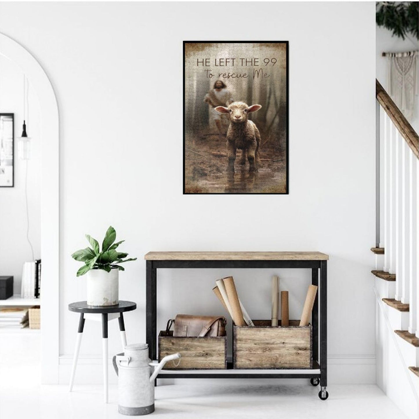 Christian Jesus and Lamb Puzzles for mature-themeds 1000 Pieces Jesus Running After Lost Lamb Jigsaw Puzzles Religious Wooden Puzzle Family Activity Game Puzzle for Easter Christmas