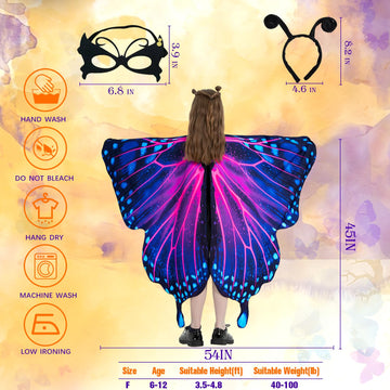 Whiteuniqoon Butterfly Costume Halloween Costumes For Girls Kids, Butterfly Wings Costume Cape Shawl For Girls Fairy Wing (001)