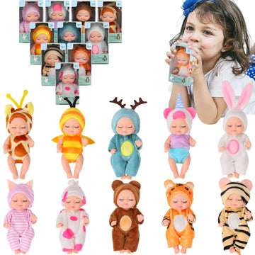 Vueos 10 Pcs 4 Inch Mini Reborn Baby Dolls Set Cute Small Baby Doll With Handmade Animal Clothes - Baby Doll Giftbox Gifts For G