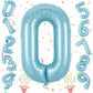 40 Inch Pastel Blue Number 0 Balloons, Giant Self Inflating Foil Number Balloon 0-9 For Boys, Baby Light Blue Mylar Helium 0 Bal